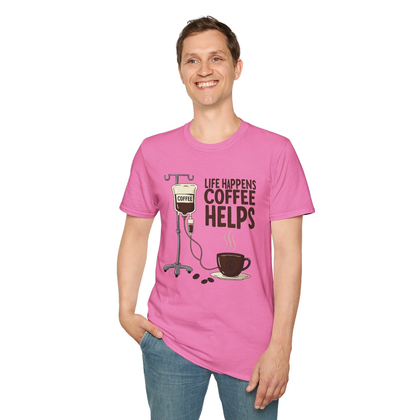 CAF - Life Happens, Coffee Helps | Unisex Softstyle T-Shirt