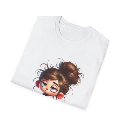 Funny Coffee Shirt – Sleepy Girl in Robe & Slippers with Coffee Cup | Unisex Soft Cotton Tee