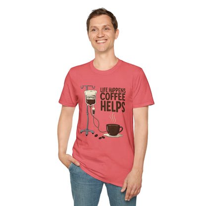 CAF - Life Happens, Coffee Helps | Unisex Softstyle T-Shirt