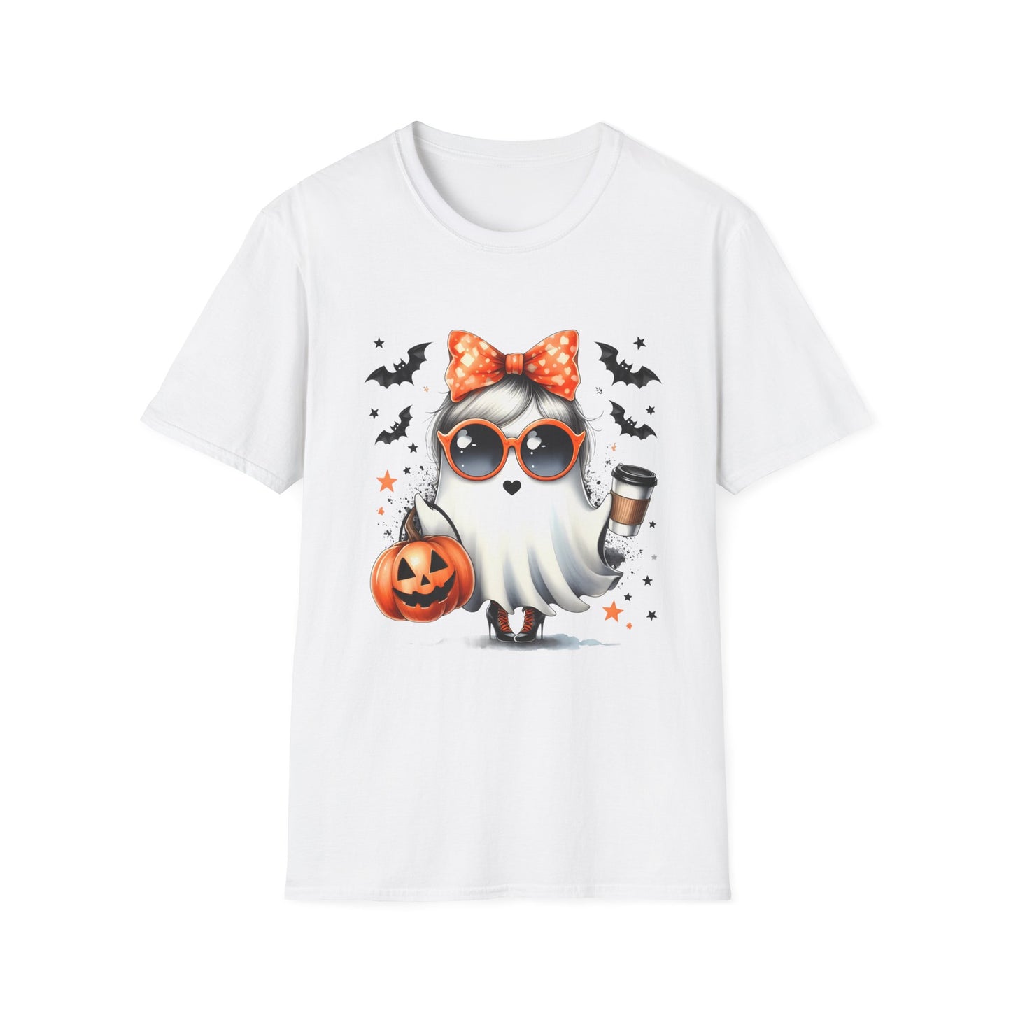 HN - Cute Ghost Bow Coffee | Softstyle T-Shirt