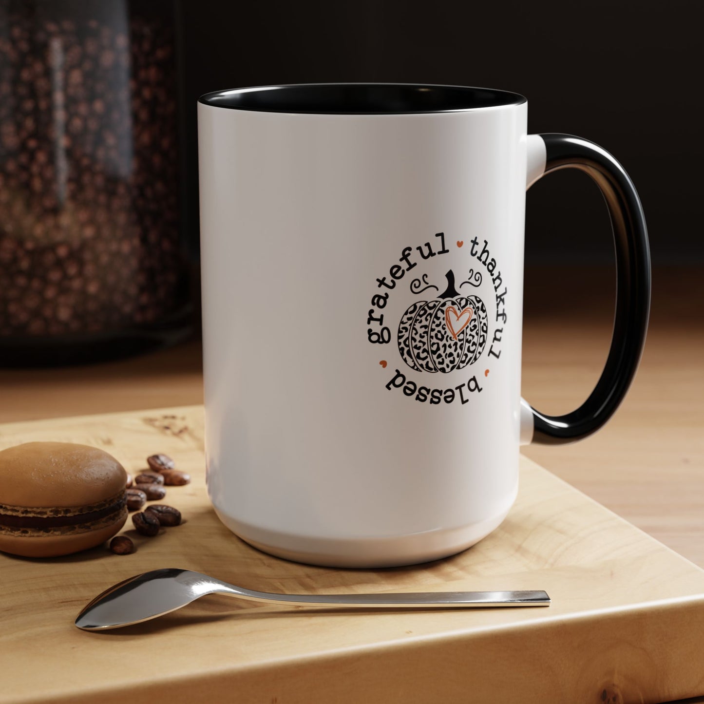 THK - Thankful, Grateful, Blessed | Accent Coffee Mug Black (11, 15oz)