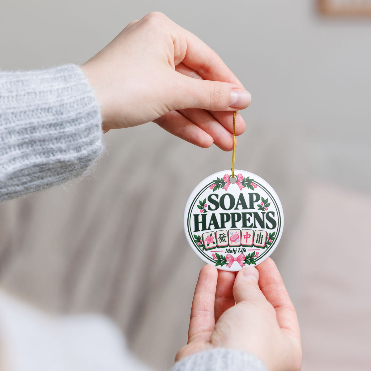 Soap Happens Mahjong Christmas Ornament | Funny Mahj Player Gift