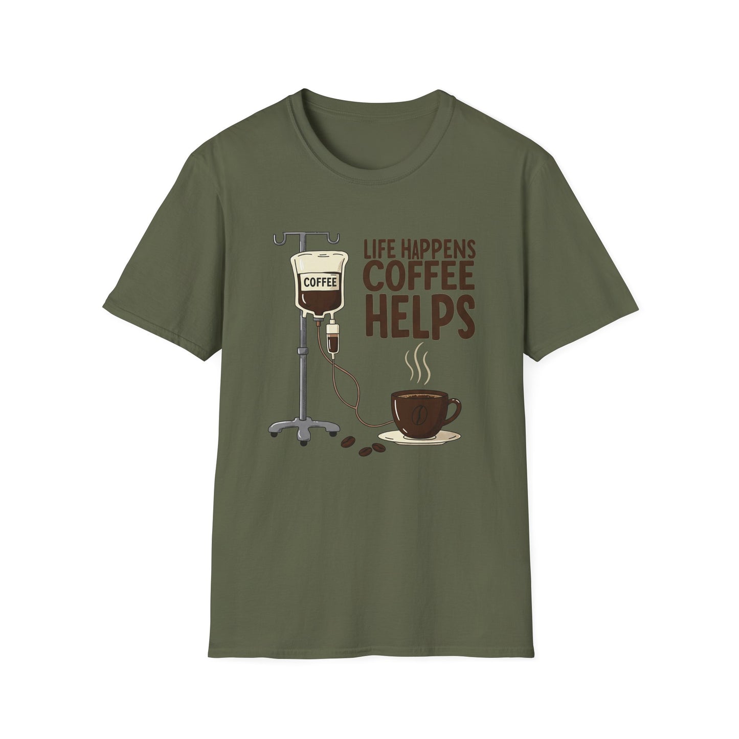 CAF - Life Happens, Coffee Helps | Unisex Softstyle T-Shirt