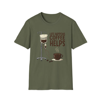CAF - Life Happens, Coffee Helps | Unisex Softstyle T-Shirt