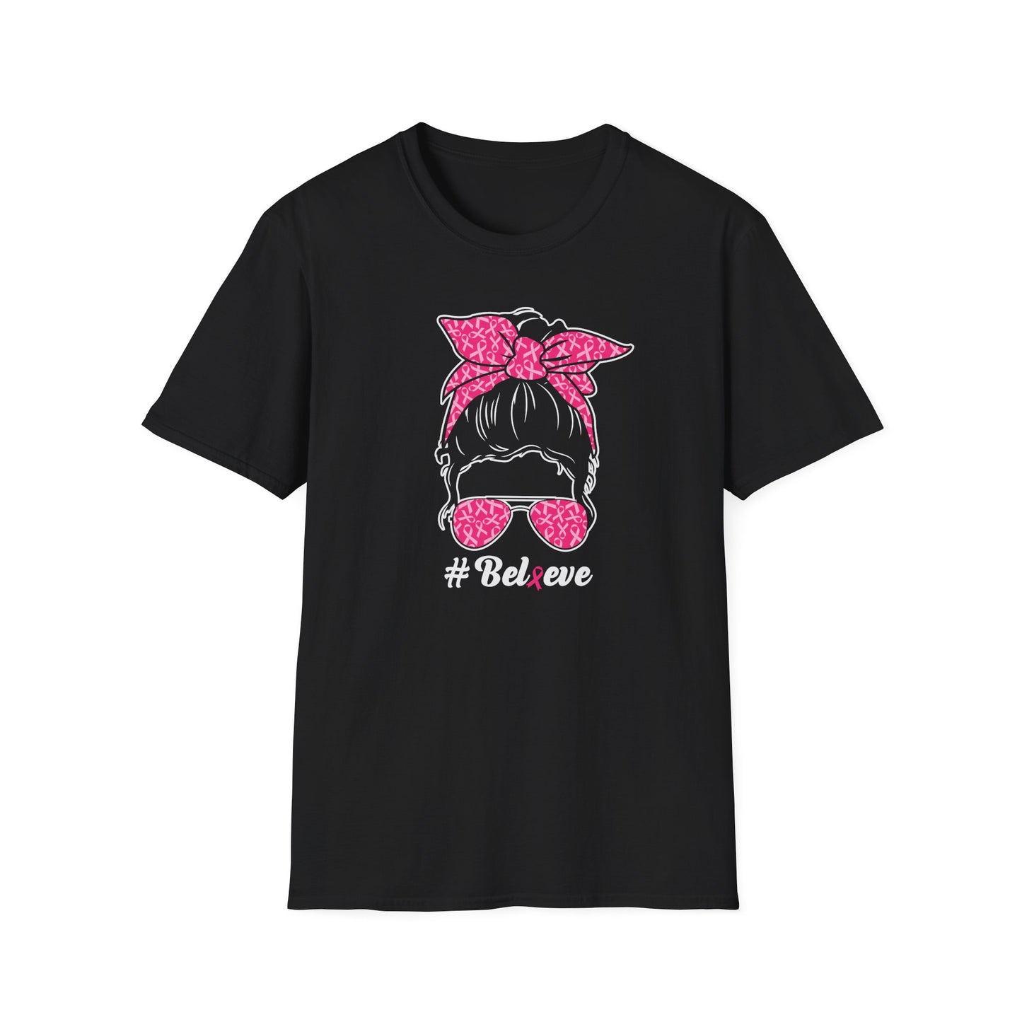 Messy Bun #Believe Breast Cancer Awareness T-Shirt – Pink Ribbon Support Tee for Women