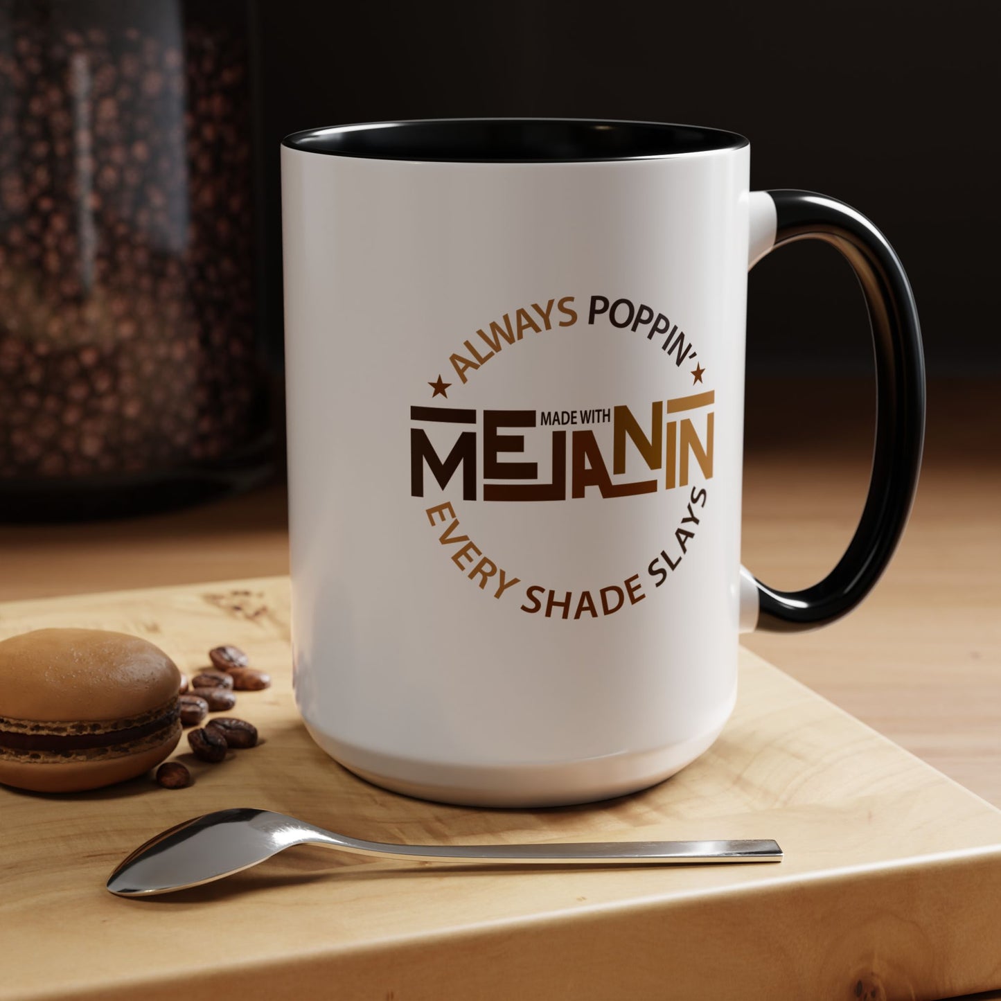 BADED - Melanin Always Poppin' | Accent Coffee Mug Black Accent (11, 15oz)