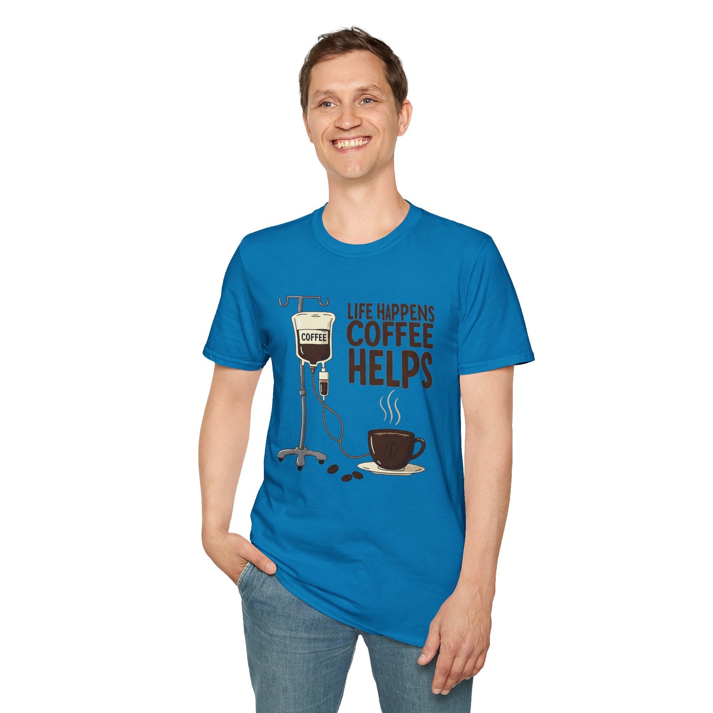 CAF - Life Happens, Coffee Helps | Unisex Softstyle T-Shirt