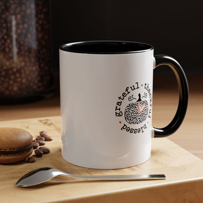 THK - Thankful, Grateful, Blessed | Accent Coffee Mug Black (11, 15oz)