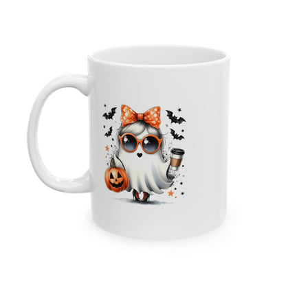 HN - Cute Ghost Bow Coffee | Ceramic Mug, (11oz, 15oz)