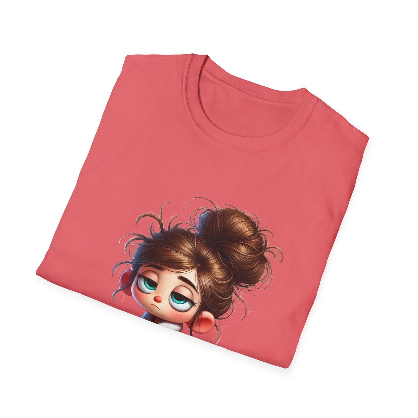 Funny Coffee Shirt – Sleepy Girl in Robe & Slippers with Coffee Cup | Unisex Soft Cotton Tee