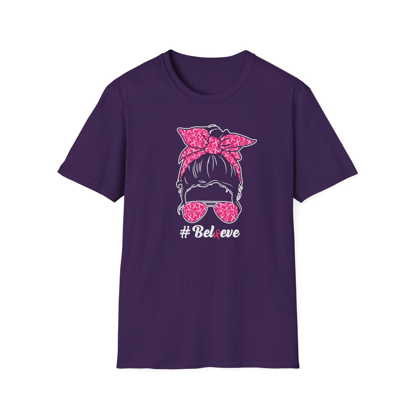 Messy Bun #Believe Breast Cancer Awareness T-Shirt – Pink Ribbon Support Tee for Women