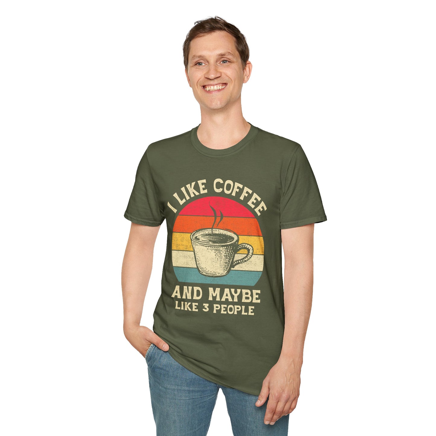 "I Like Coffee… and Maybe 3 People" Funny T-Shirt – Unisex Soft Cotton Coffee Lover Tee – Sarcastic Humor Shirt for Caffeine Addicts