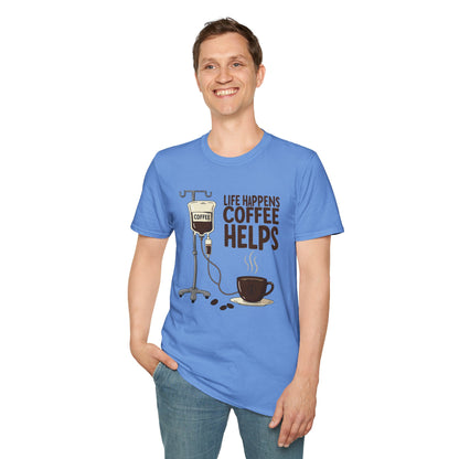 CAF - Life Happens, Coffee Helps | Unisex Softstyle T-Shirt