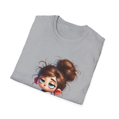 Funny Coffee Shirt – Sleepy Girl in Robe & Slippers with Coffee Cup | Unisex Soft Cotton Tee