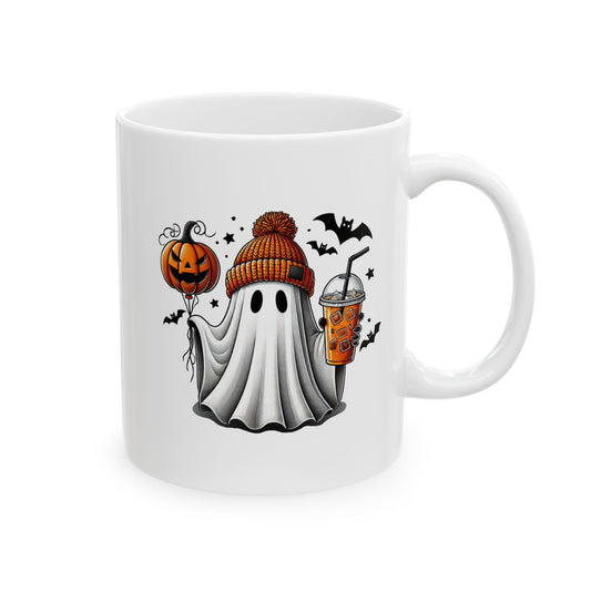 HN - Cute Ghost With Beanie | Mug, (11oz, 15oz)