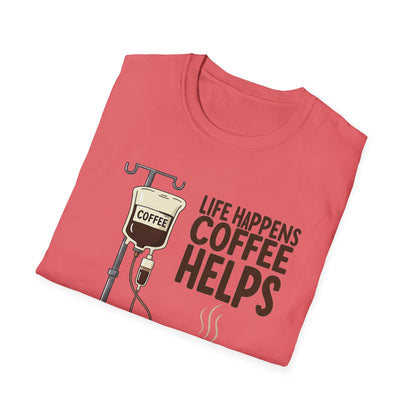 CAF - Life Happens, Coffee Helps | Unisex Softstyle T-Shirt