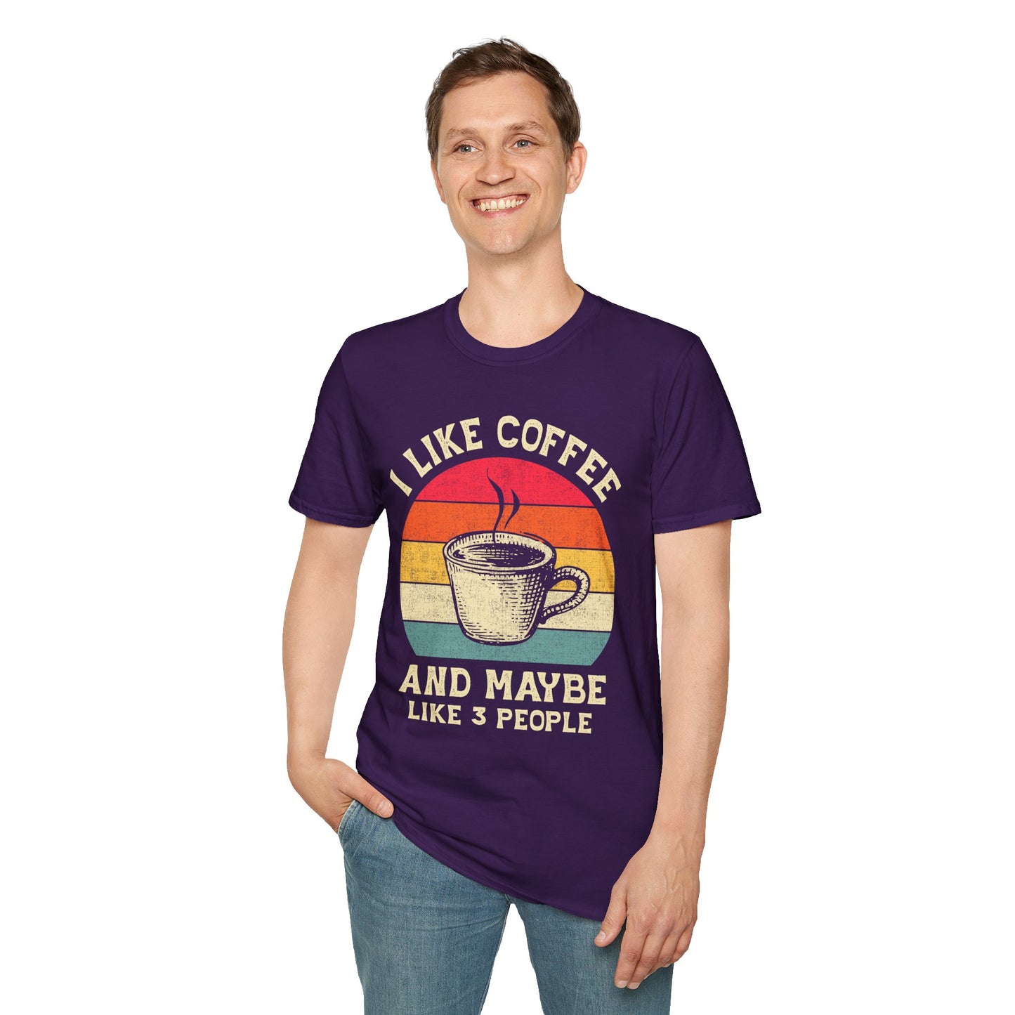 "I Like Coffee… and Maybe 3 People" Funny T-Shirt – Unisex Soft Cotton Coffee Lover Tee – Sarcastic Humor Shirt for Caffeine Addicts