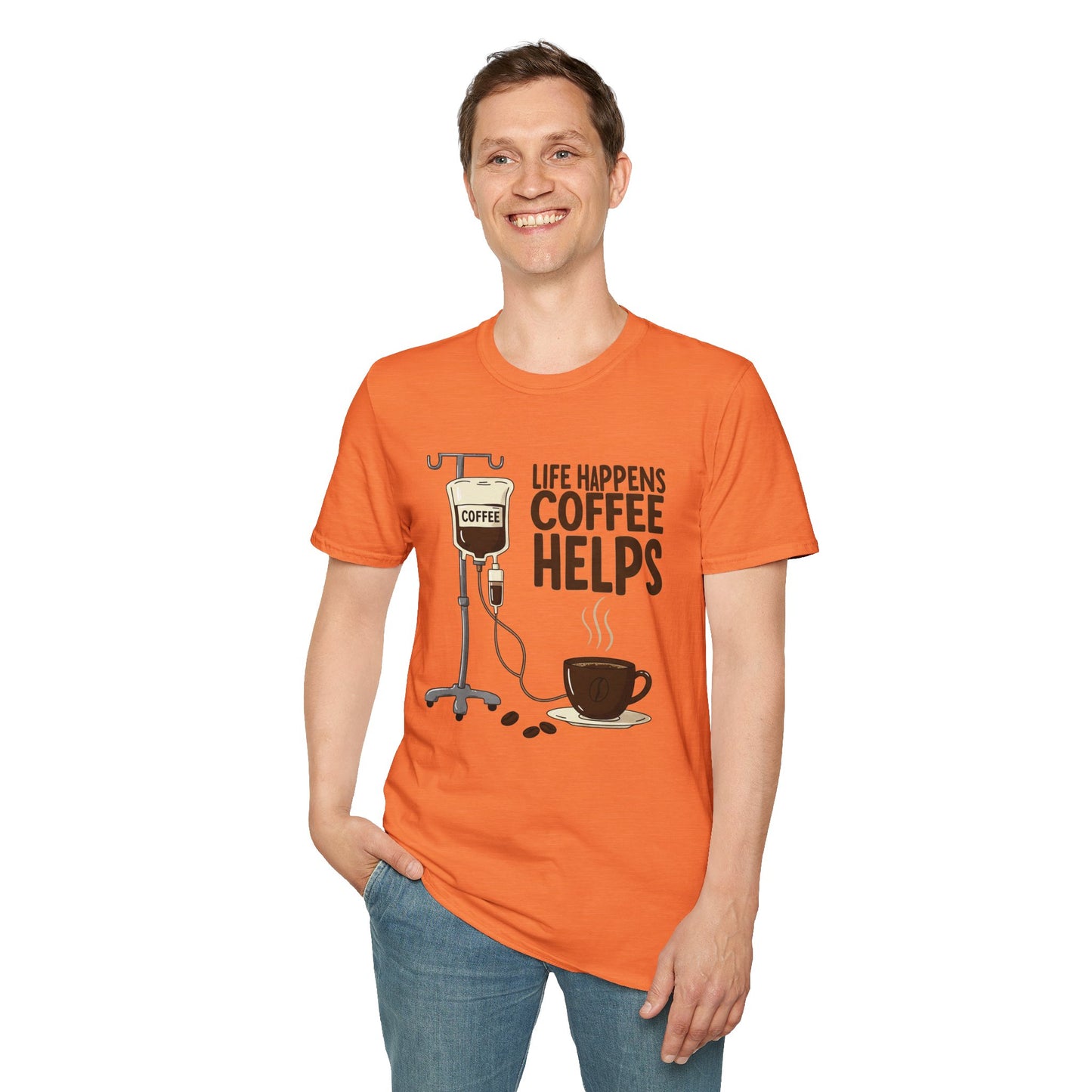 CAF - Life Happens, Coffee Helps | Unisex Softstyle T-Shirt