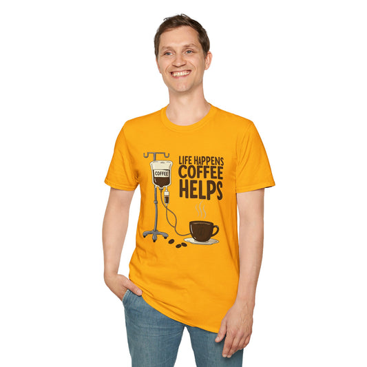 CAF - Life Happens, Coffee Helps | Unisex Softstyle T-Shirt