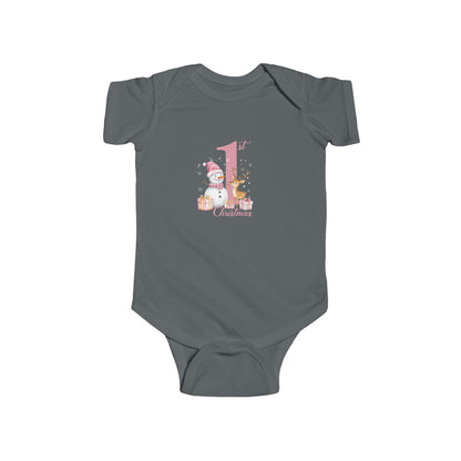 CMS - My 1st Christmas Pink Snowman | Infant Fine Jersey Bodysuit