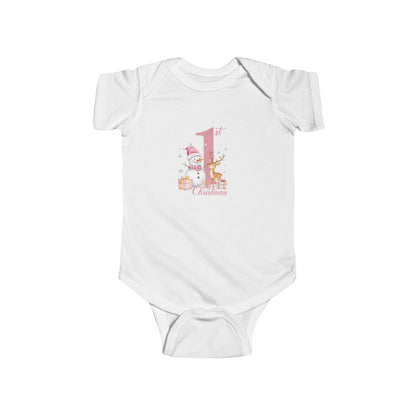 CMS - My 1st Christmas Pink Snowman | Infant Fine Jersey Bodysuit