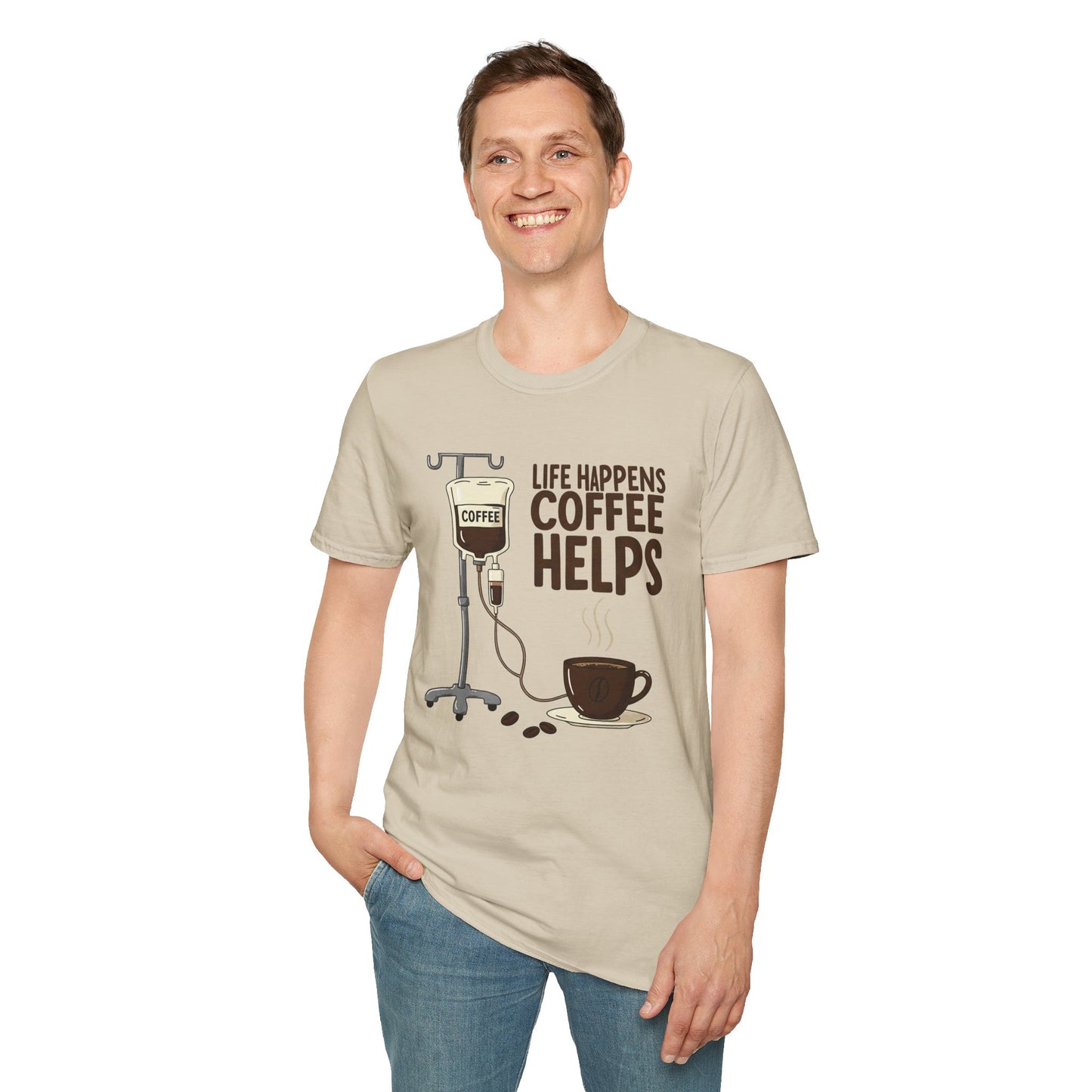 CAF - Life Happens, Coffee Helps | Unisex Softstyle T-Shirt