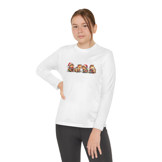 🎄🐹 Holiday Capybaras Youth Long Sleeve Tee – Four Friends in Christmas Lights
