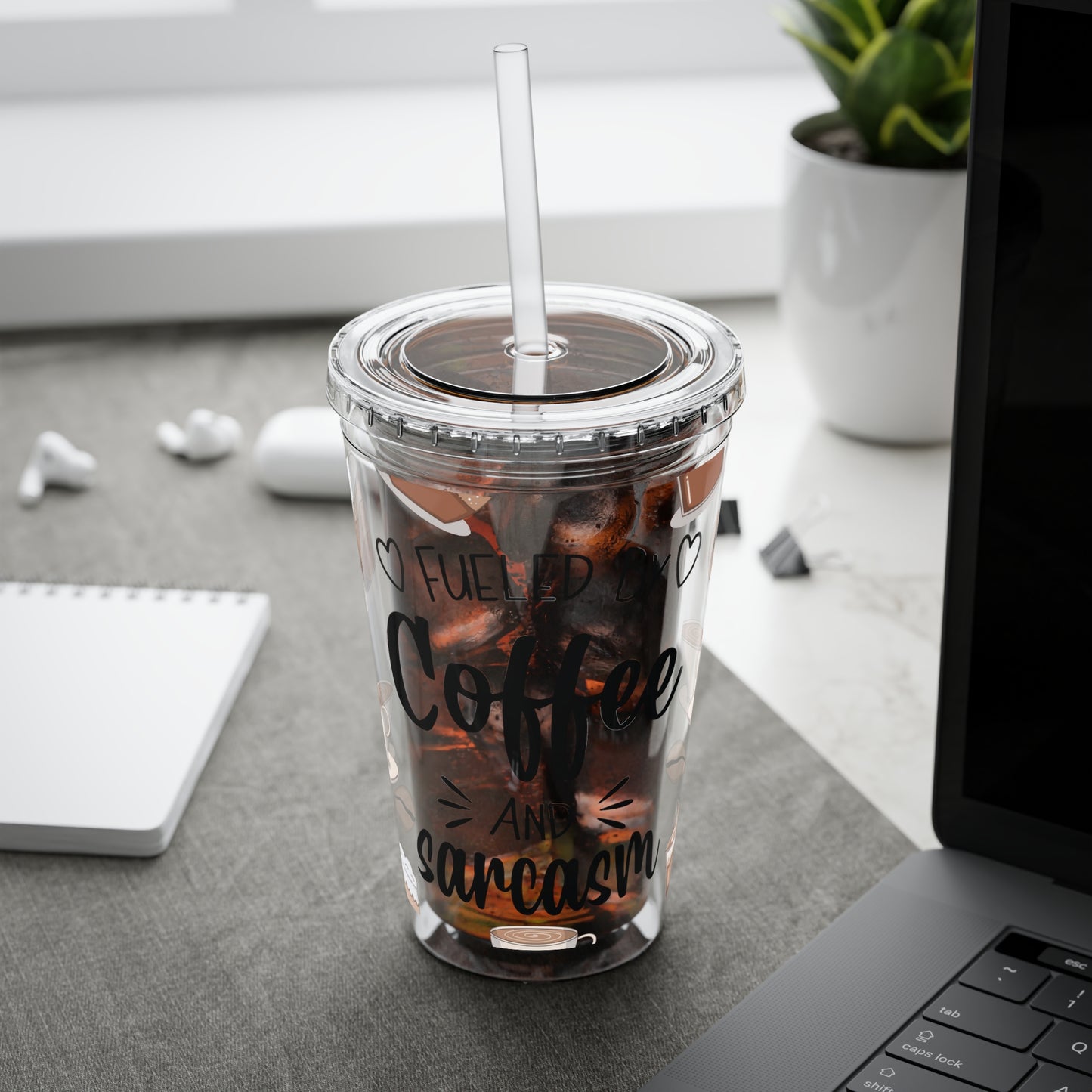Fueled by Coffee and Sarcasm Tumbler | 16oz Acrylic Cup with Lid & Straw for On-the-Go Humor