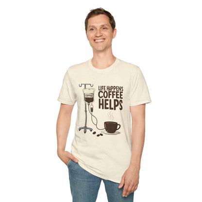 CAF - Life Happens, Coffee Helps | Unisex Softstyle T-Shirt