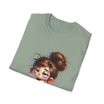 Funny Coffee Shirt – Sleepy Girl in Robe & Slippers with Coffee Cup | Unisex Soft Cotton Tee