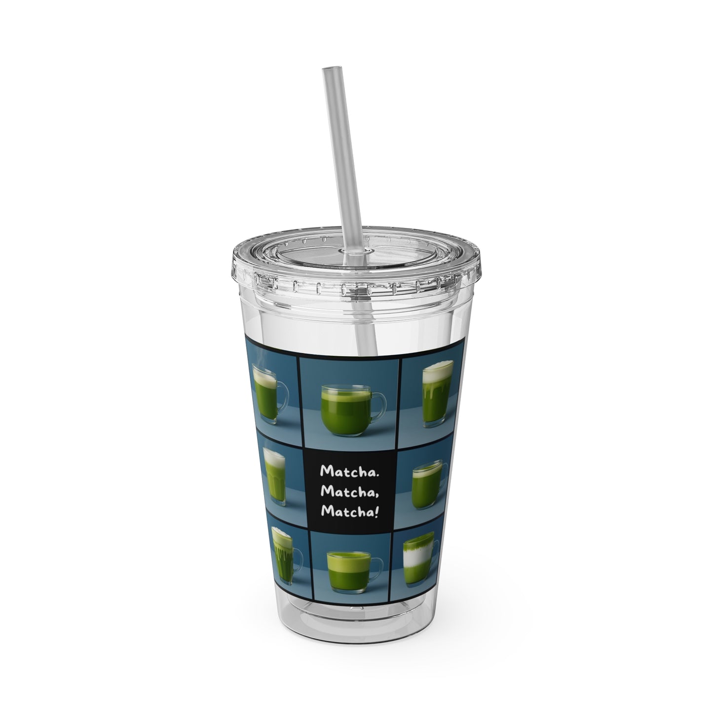 “Matcha, Matcha, Matcha” 16 oz Tumbler with Straw – Durable Acrylic Drinkware for Tea & Coffee Lovers