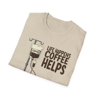 CAF - Life Happens, Coffee Helps | Unisex Softstyle T-Shirt