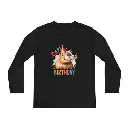 Capy Birthday Youth Long Sleeve Tee – Cute Capybara Birthday Shirt for Kids – Funny Animal Pun Tee