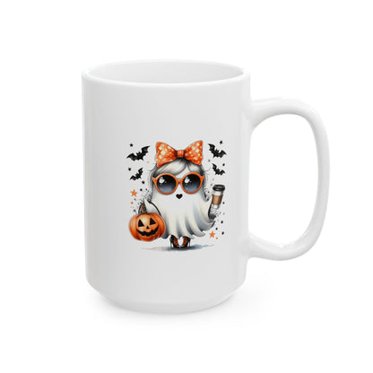 HN - Cute Ghost Bow Coffee | Ceramic Mug, (11oz, 15oz)