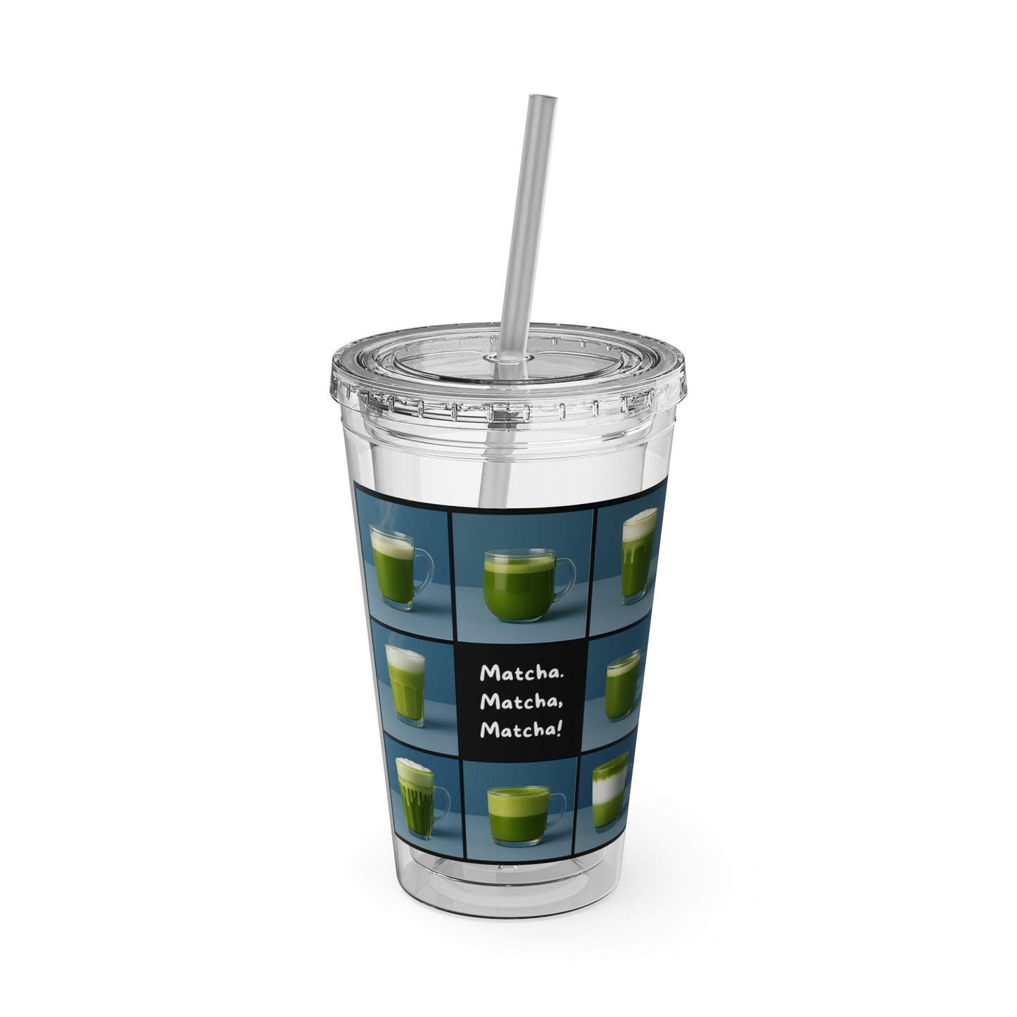 “Matcha, Matcha, Matcha” 16 oz Tumbler with Straw – Durable Acrylic Drinkware for Tea & Coffee Lovers
