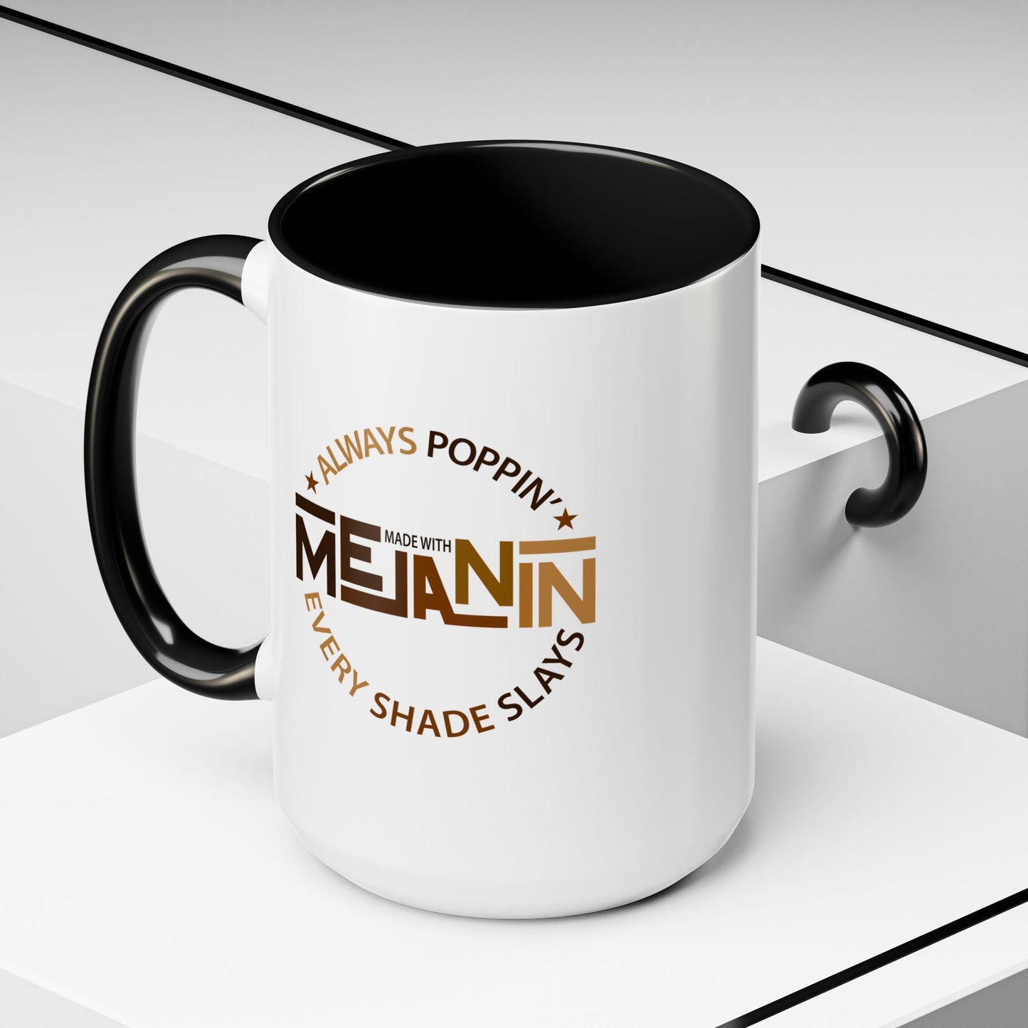 BADED - Melanin Always Poppin' | Accent Coffee Mug Black Accent (11, 15oz)