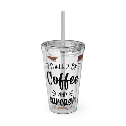 Fueled by Coffee and Sarcasm Tumbler | 16oz Acrylic Cup with Lid & Straw for On-the-Go Humor