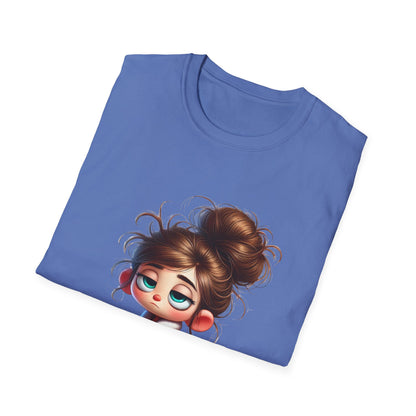 Funny Coffee Shirt – Sleepy Girl in Robe & Slippers with Coffee Cup | Unisex Soft Cotton Tee