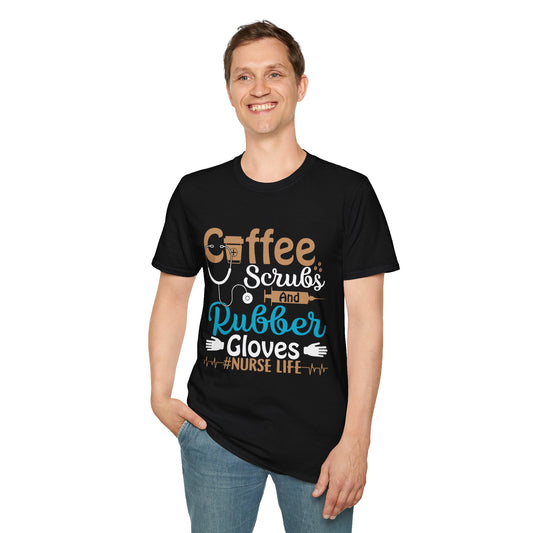 CAF - Coffee, Scrubs & Rubber Gloves | Unisex Softstyle T-Shirt