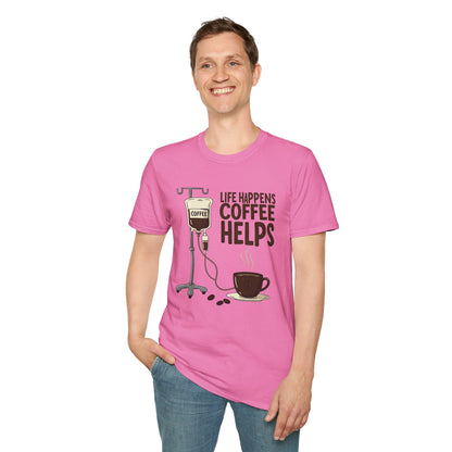 CAF - Life Happens, Coffee Helps | Unisex Softstyle T-Shirt