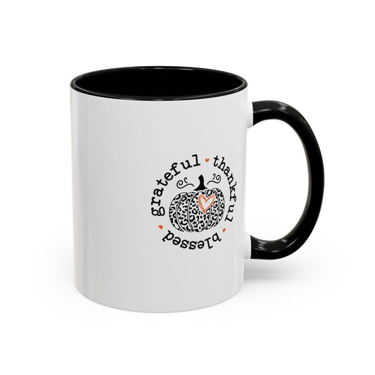 THK - Thankful, Grateful, Blessed | Accent Coffee Mug Black (11, 15oz)