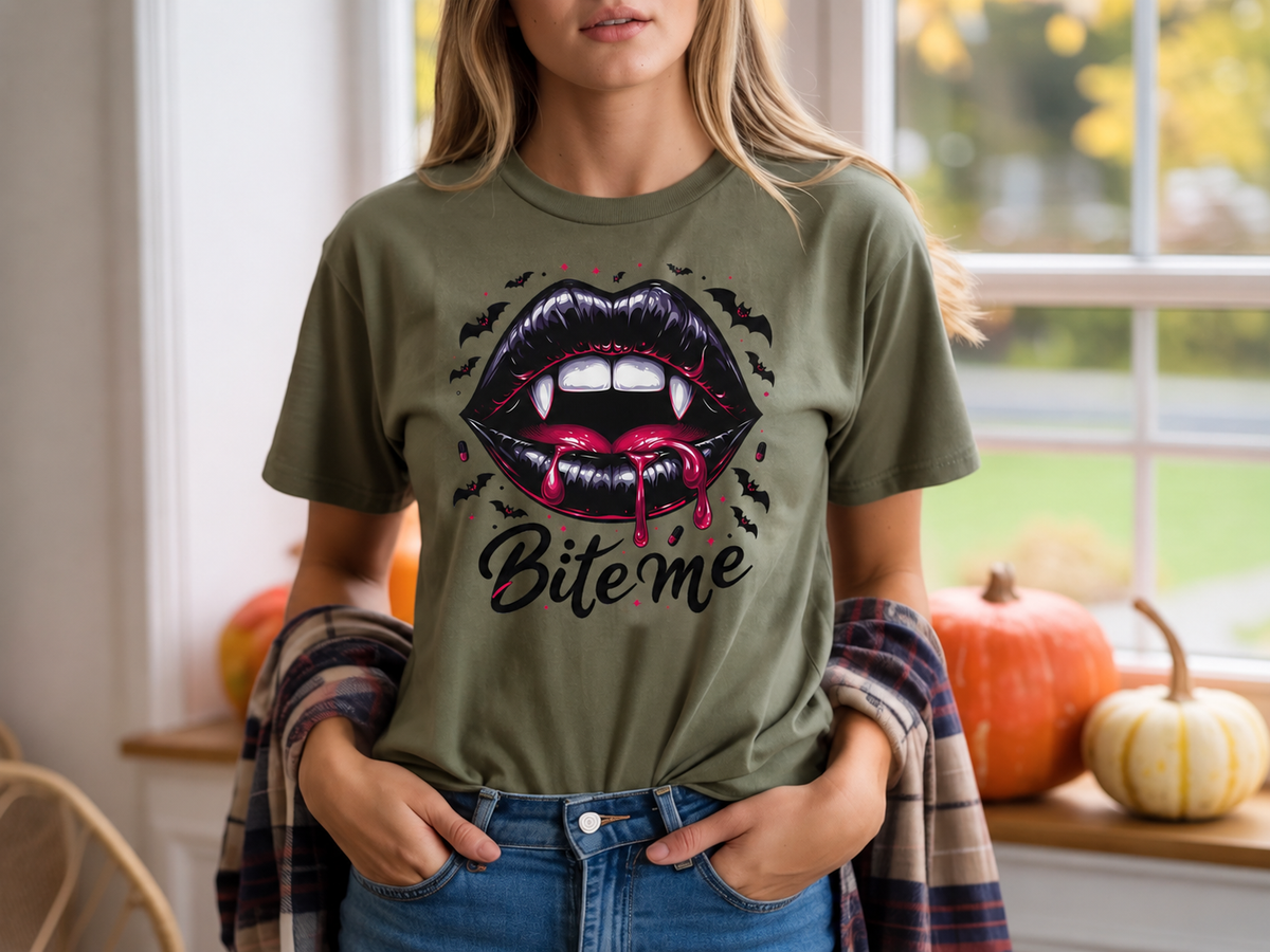 "Bite Me” Vampire Lips T-Shirt | Gothic Halloween Graphic Tee