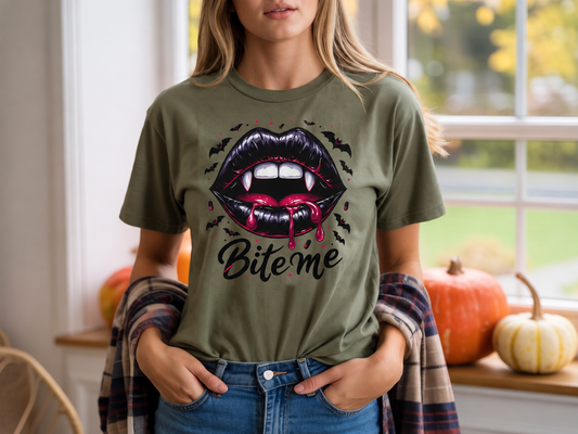 "Bite Me” Vampire Lips T-Shirt | Gothic Halloween Graphic Tee